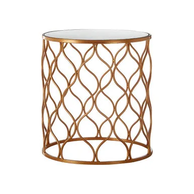Set Of 2 White Mirrored Top & Gold Copper Base Tables, Avantis