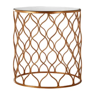 Set Of 2 White Mirrored Top & Gold Copper Base Tables, Avantis
