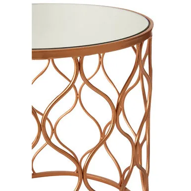 Set Of 2 White Mirrored Top & Gold Copper Base Tables, Avantis