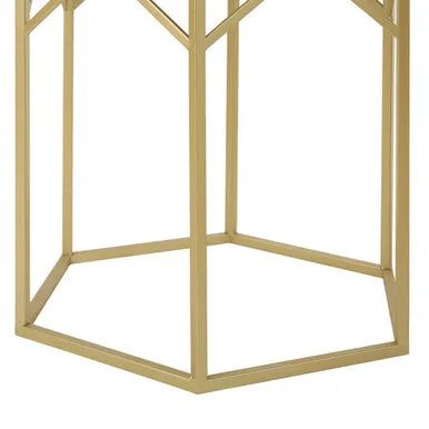 Set Of 2 Gold Hexagonal Frame Side Tables With Mirrored Glass Top, Avantis