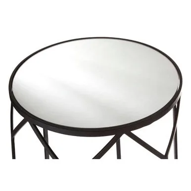 Set Of 2 Black Geometric Metal Side Tables With Mirrored Glass Tops, Avantis