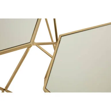 Set Of 2 Gold Hexagonal Mirrored Top Side Tables With Gold Metal Frame, Avantis