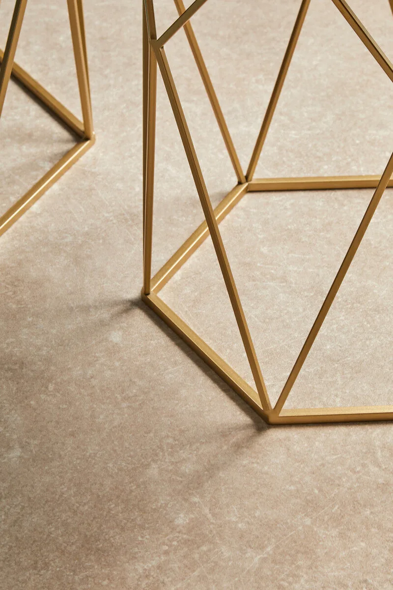 Set Of 2 Gold Hexagonal Mirrored Top Side Tables With Gold Metal Frame, Avantis