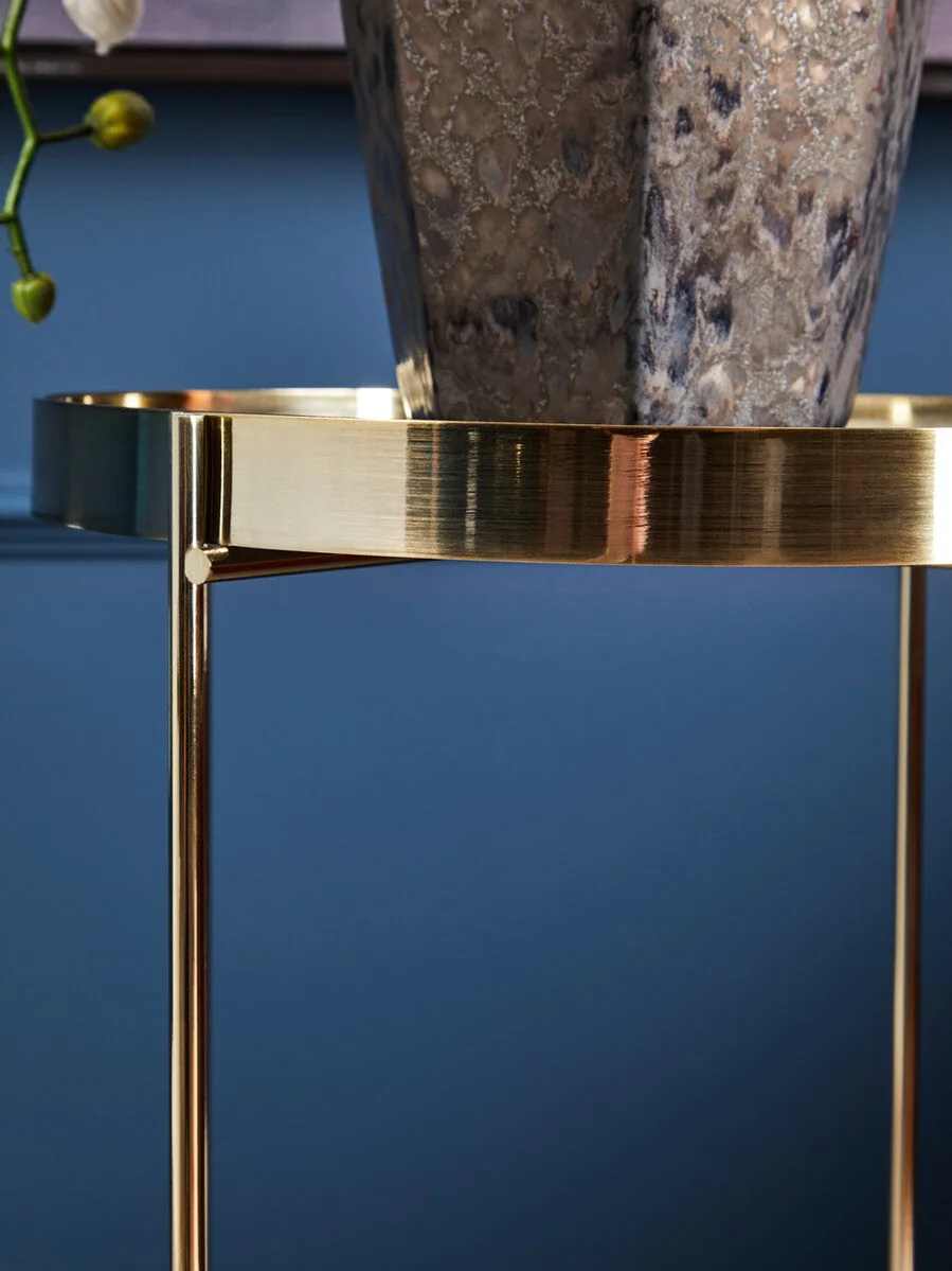 Mirrored Glass Top Tall Side Table With Black Slim Metal Legs, Allure