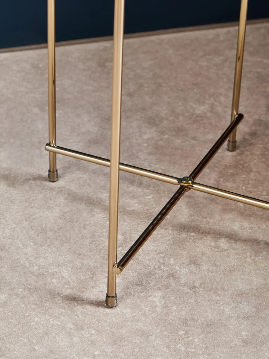 Mirrored Glass Top Tall Side Table With Black Slim Metal Legs, Allure
