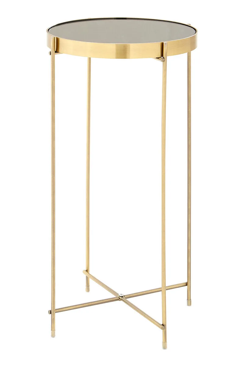 Mirrored Glass Top Tall Side Table With Black Slim Metal Legs, Allure