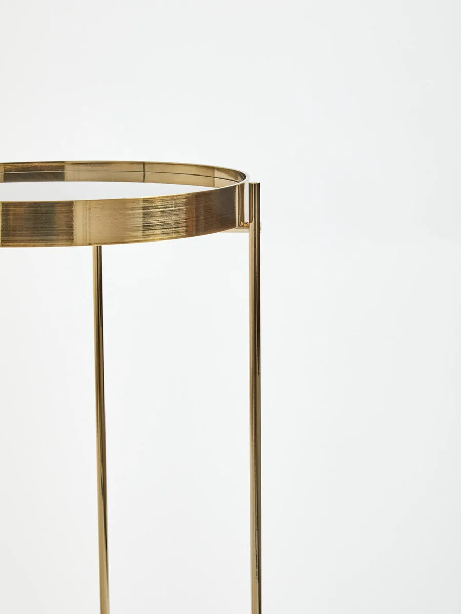 Mirrored Glass Top Tall Side Table With Black Slim Metal Legs, Allure