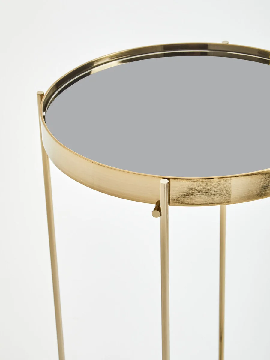 Mirrored Glass Top Tall Side Table With Black Slim Metal Legs, Allure