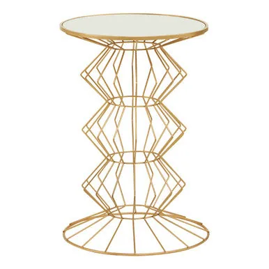 Mirrored Glass Top Side Table With Gold Concertina Wireframe Metal Base, Yaxi