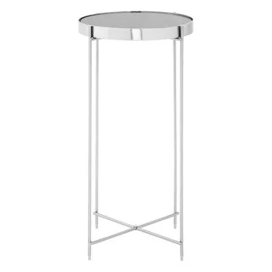 Mirrored Glass Top Tall Side Table With Grey Slim Metal Legs, Allure