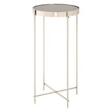 Mirrored Glass Top Tall Side Table With Grey Slim Metal Legs, Allure