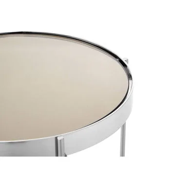 Mirrored Glass Top Tall Side Table With Grey Slim Metal Legs, Allure