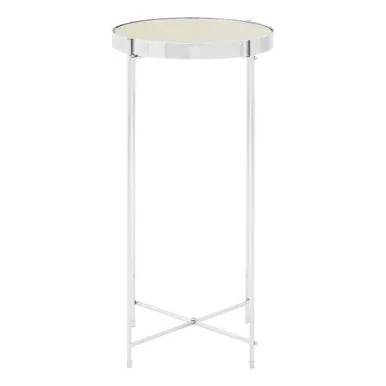 Mirrored Glass Top Tall Side Table With Silver Slim Metal Legs, Allure