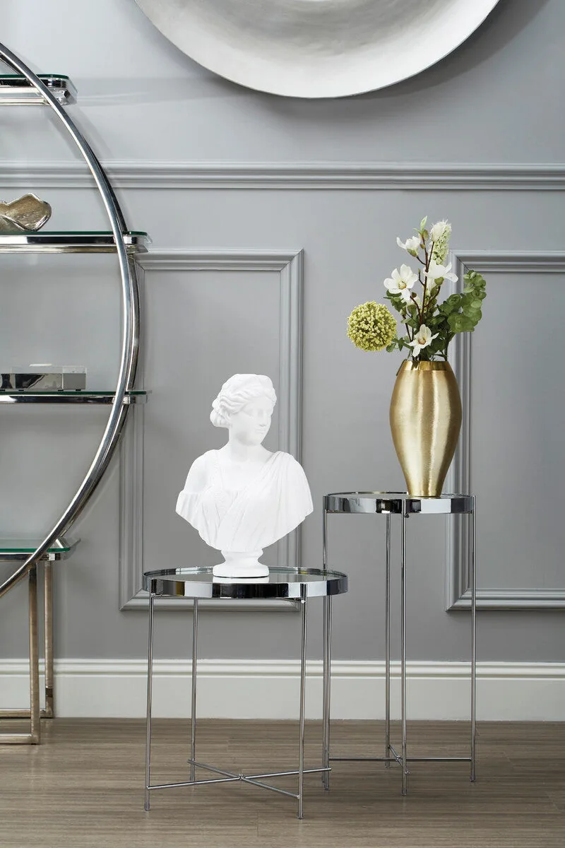 Mirrored Glass Top Tall Side Table With Silver Slim Metal Legs, Allure