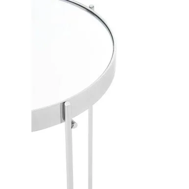 Mirrored Glass Top Tall Side Table With Silver Slim Metal Legs, Allure