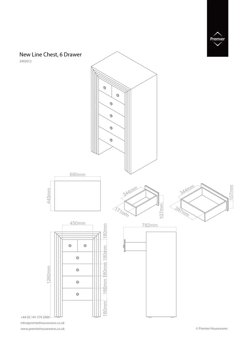 New Line Mirrored 6 Drawer Chest