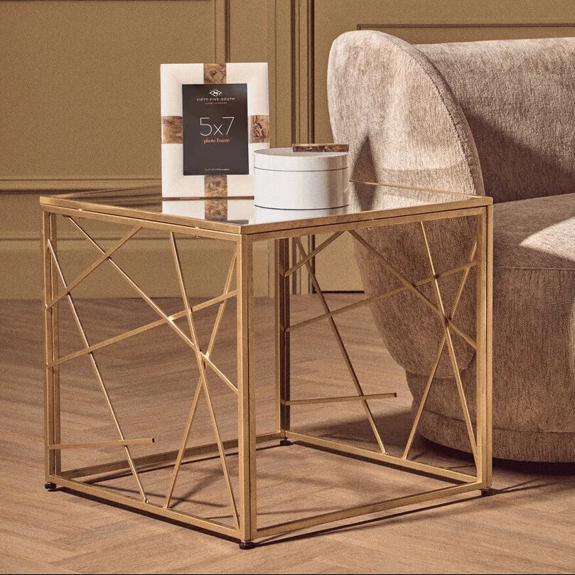 Farran Gold Side Table With Mirror Top