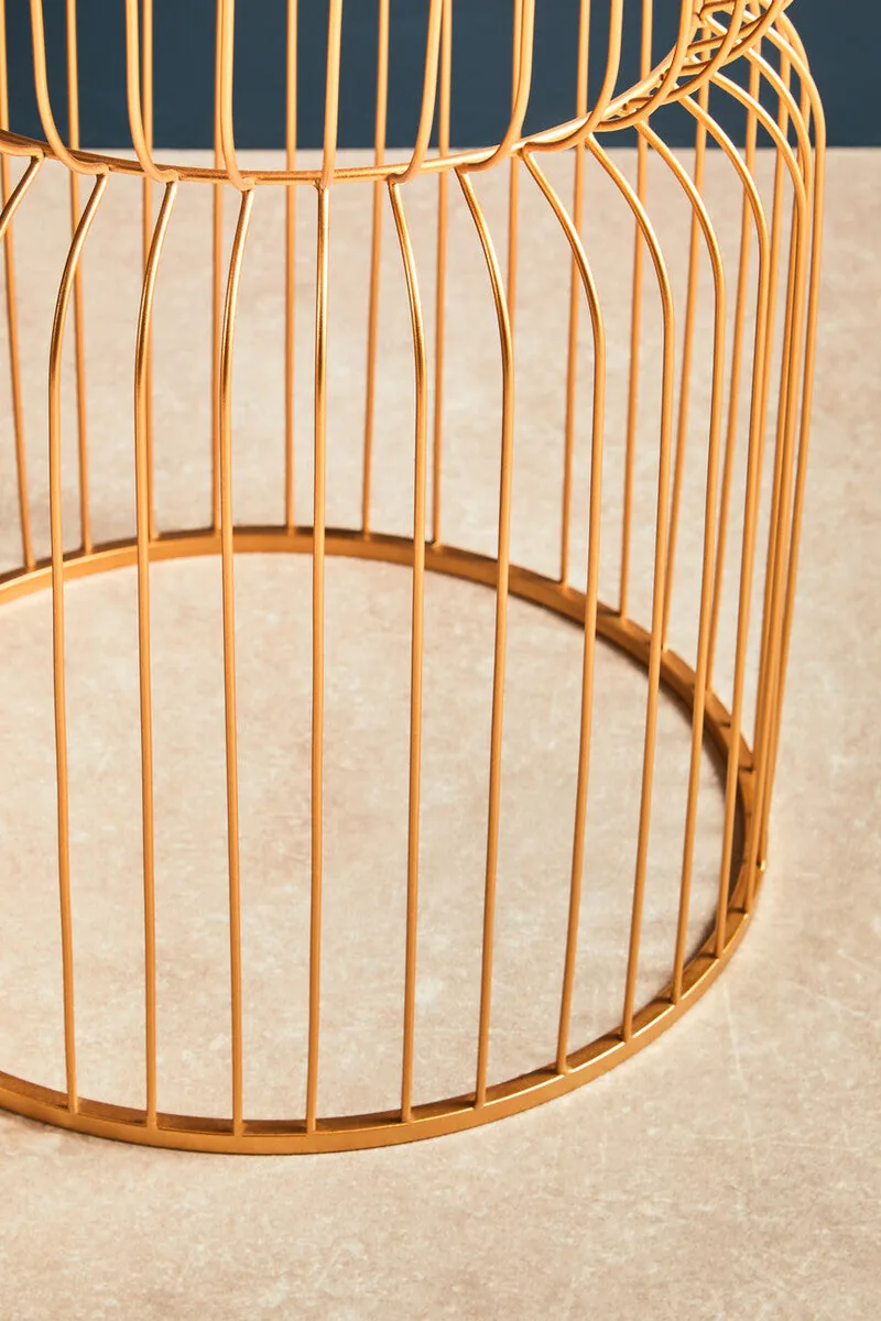Gold Metal Wireframe Round Side Table With Mirrored Top, Avantis