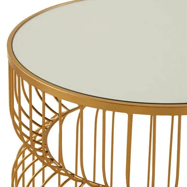 Gold Metal Wireframe Round Side Table With Mirrored Top, Avantis