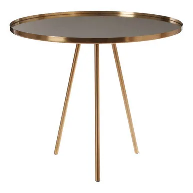 Gold Mirrored Top Side Table With Minimal Iron Base, Corra