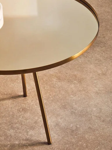 Gold Mirrored Top Side Table With Minimal Iron Base, Corra