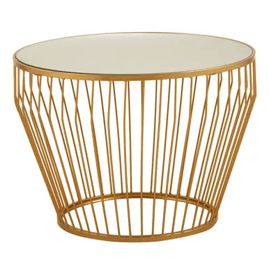 Gold Tapered Design Round Side Table With Mirrored Top, Avantis
