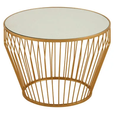 Gold Tapered Design Round Side Table With Mirrored Top, Avantis