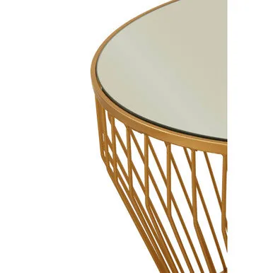 Gold Tapered Design Round Side Table With Mirrored Top, Avantis