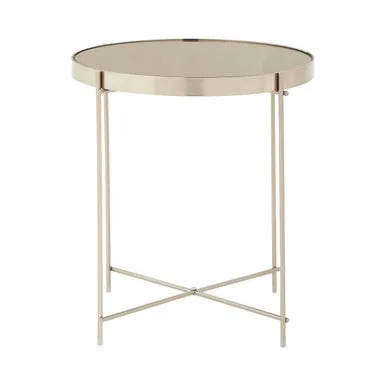 Grey Mirror Side Table With Slim Tubular Metal Legs, Allure
