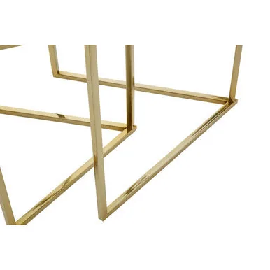 Gold Geometric Stainless Steel Set Of 2 Side Table With Mirrored Glass Top, Herber