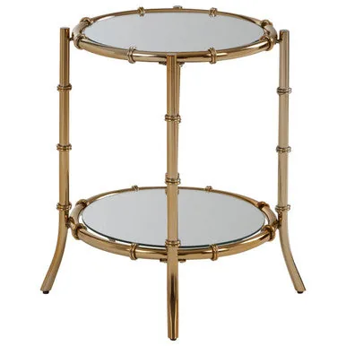 Clear Mirrored Top Side Table With Ring Clasp Detail & Gold Iron Base, Kensington Townhouse