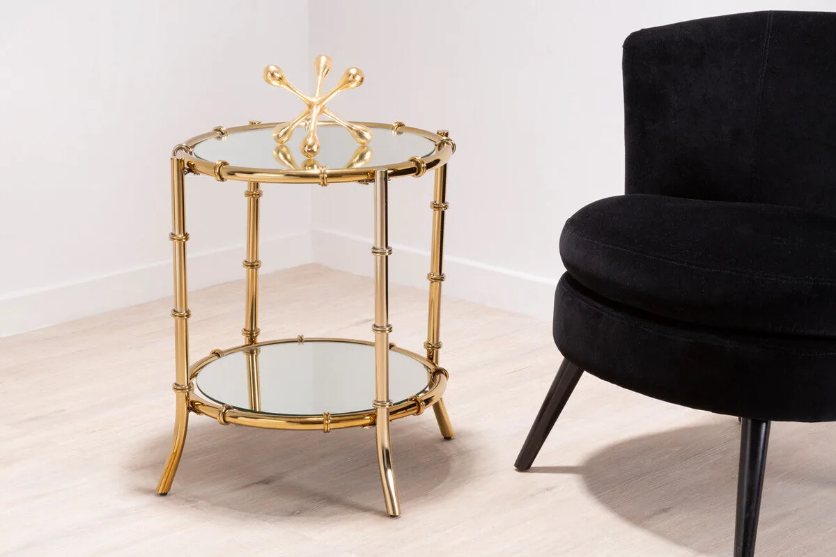 Clear Mirrored Top Side Table With Ring Clasp Detail & Gold Iron Base, Kensington Townhouse