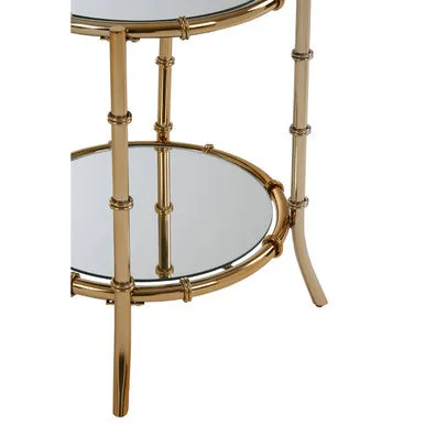 Clear Mirrored Top Side Table With Ring Clasp Detail & Gold Iron Base, Kensington Townhouse