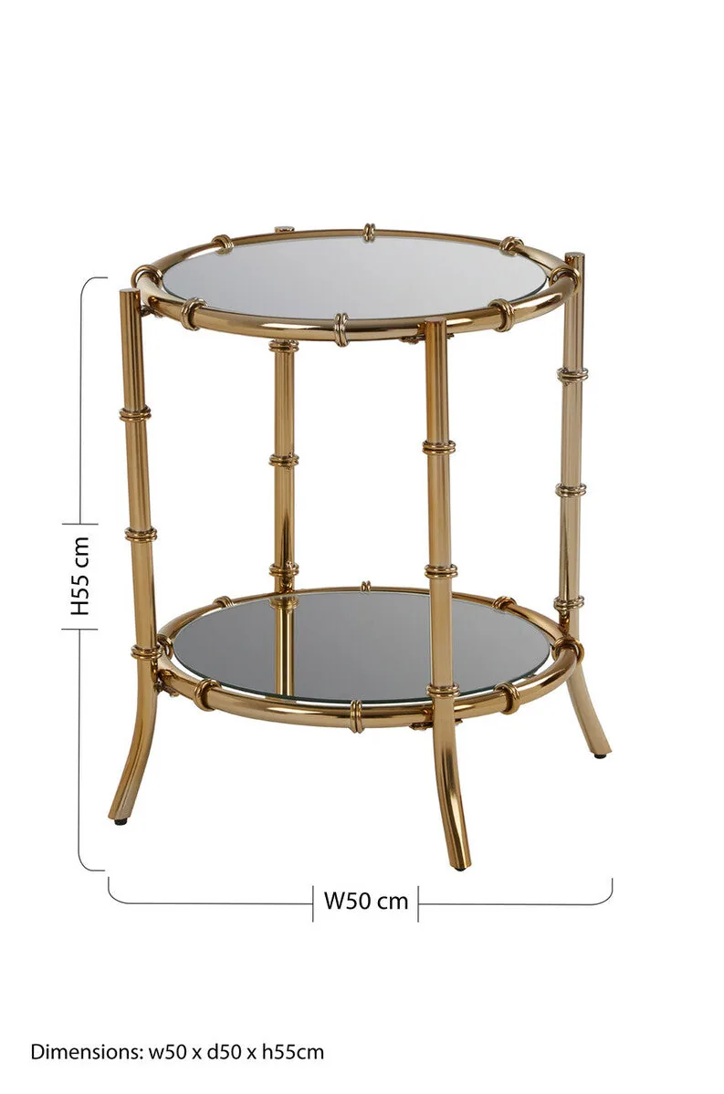 Clear Mirrored Top Side Table With Ring Clasp Detail & Gold Iron Base, Kensington Townhouse