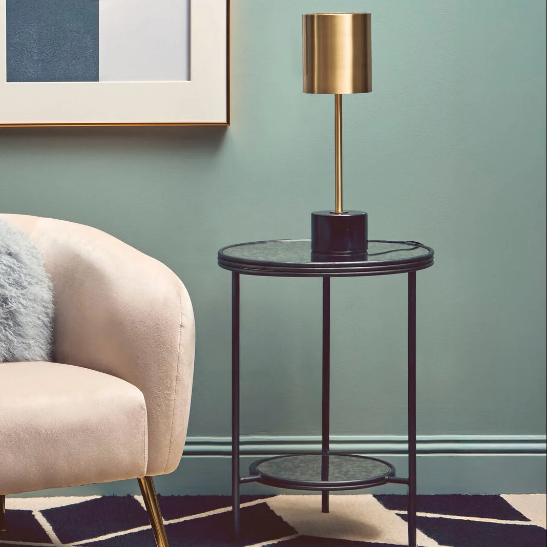 Black & Silver Metal Frame 2-Tier Side Table With Round Mirrored Glass Top, Xania
