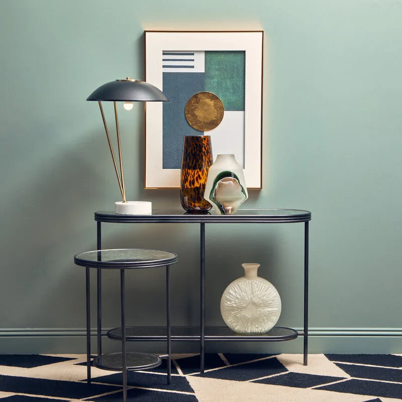 Black & Silver Metal Frame 2-Tier Side Table With Round Mirrored Glass Top, Xania