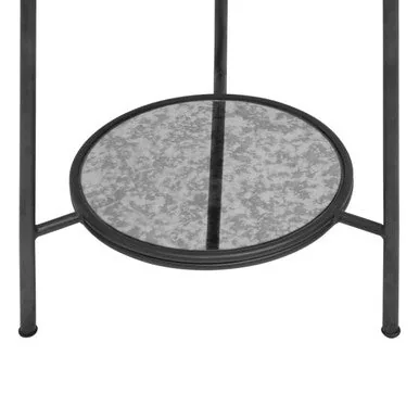 Black & Silver Metal Frame 2-Tier Side Table With Round Mirrored Glass Top, Xania
