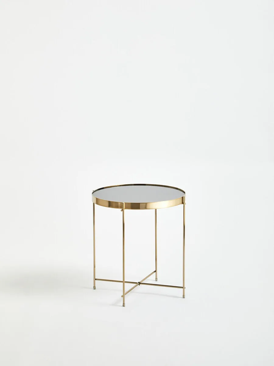 Black Mirror Side Table With Slim Tubular Metal Legs, Allure