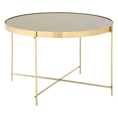 Brushed Bronze Lattice Base Large Side Table With Black Mirror Tabletop, Allure