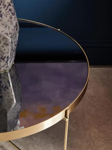 Brushed Bronze Lattice Base Large Side Table With Black Mirror Tabletop, Allure