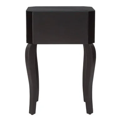 1 Drawer Black Mirrored Glass Top Side Table, Orchid
