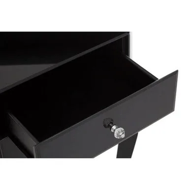 1 Drawer Black Mirrored Glass Top Side Table, Orchid
