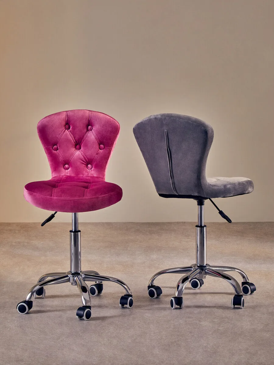 Fayth Grey Velvet Buttoned Home Office Chair