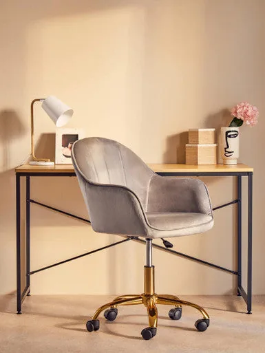 Brent Grey Velvet & Gold Home Office Chair