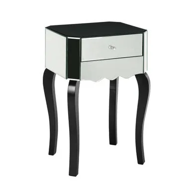 2 Drawer Mirrored Glass Side Top Bedside Table, Orchid