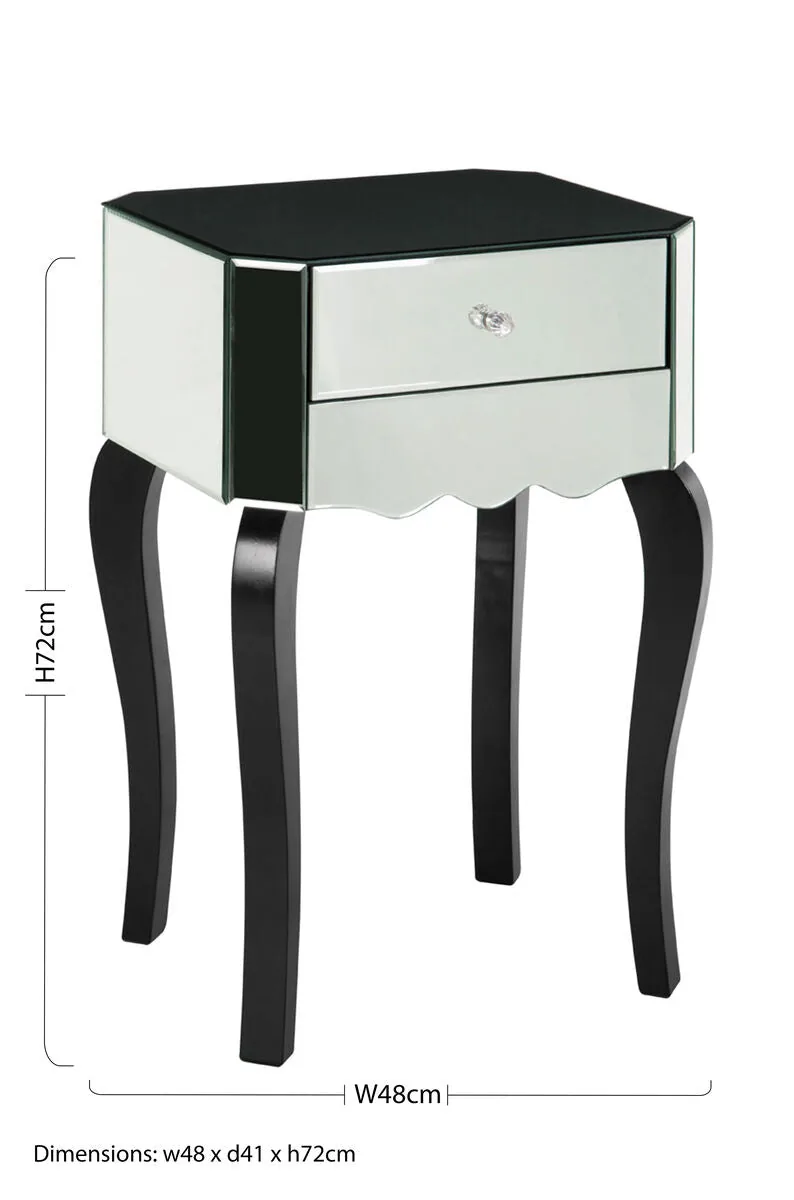 2 Drawer Mirrored Glass Side Top Bedside Table, Orchid