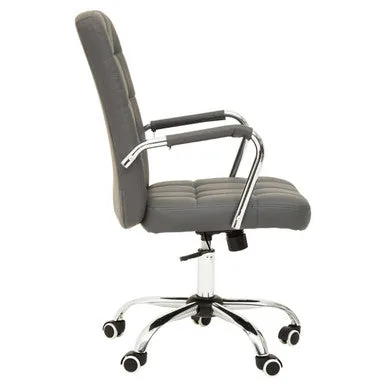 Brent Grey Leather & Chrome Home Office Chair