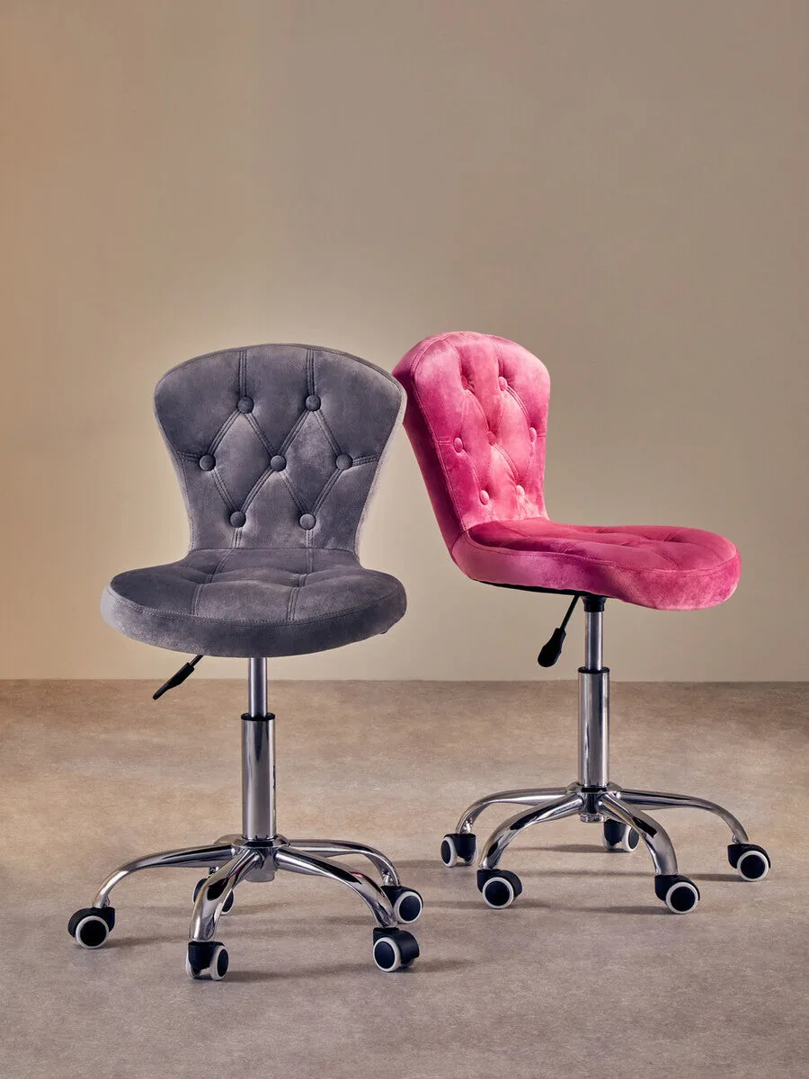 Fayth Pink Velvet Buttoned Home Office Chair
