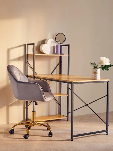 Brent Grey Velvet & Gold Base Home Office Chair