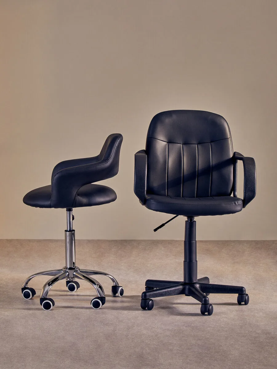 Fionna Black Home Office Chair With Curved Back
